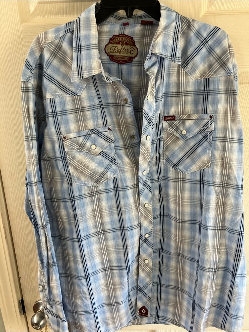 Rafter C Men’s Light Blue Plaid Button-Down Western Shirt